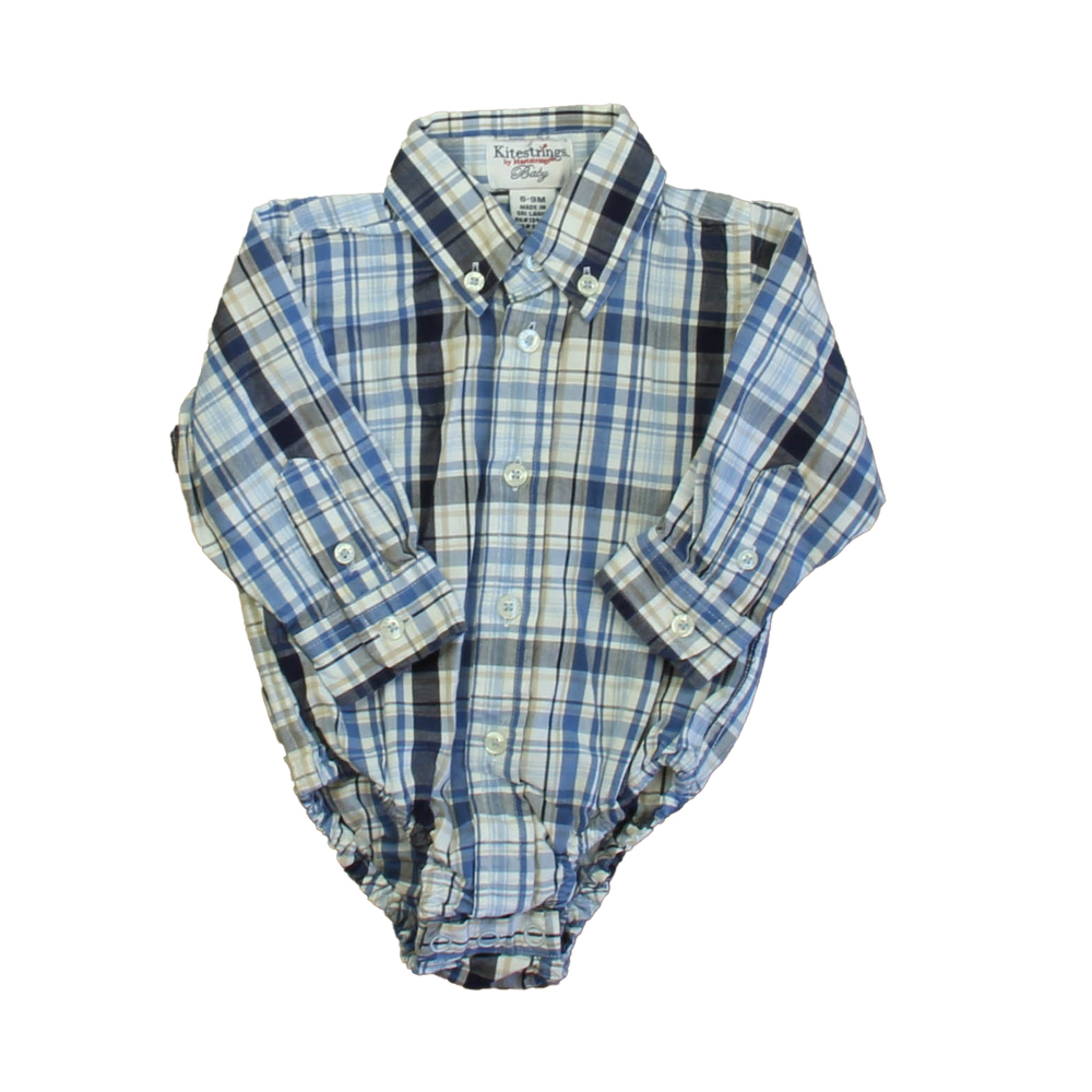 Kitestrings Boys Blue Plaid Button Down Long Sleeve size: 6-9 Months